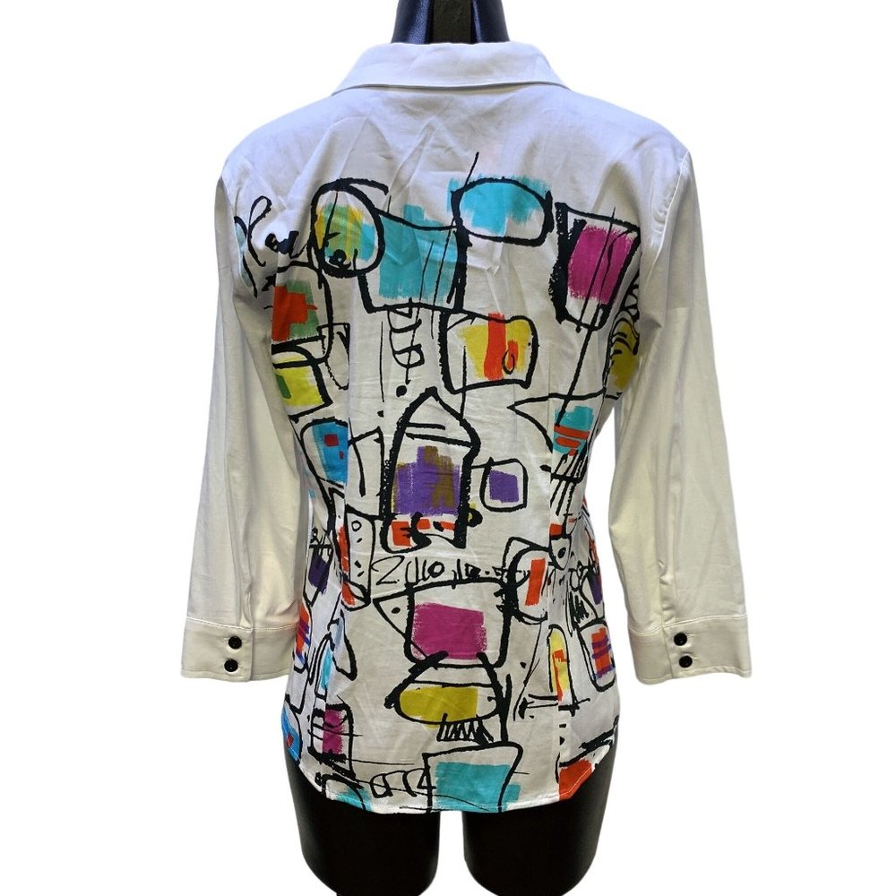 *Simply Dolcezza White Multi Color Blouse Medium - Picture 3 of 5